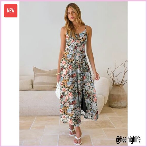 Summer Maxi Dress Formal Mesh Split Spaghetti Strap Wedding Guest Party Beach - Picture 7 of 8